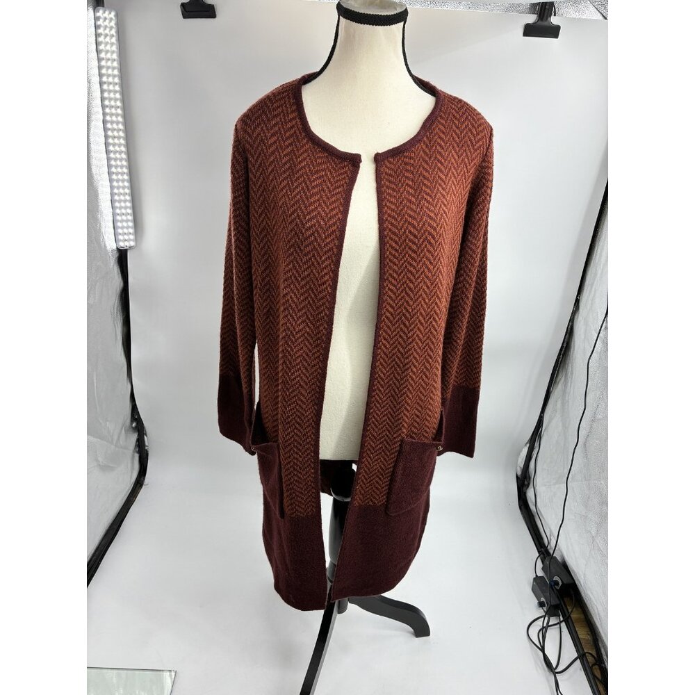 Adrienne Vittadini Maroon Rust Knit Cardigan Womens S Open Front Sweater